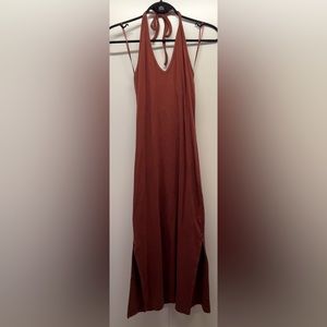 Old Navy Halter Ribbed Side Slit Maxi Dress with Built In Bra in burnt orange
